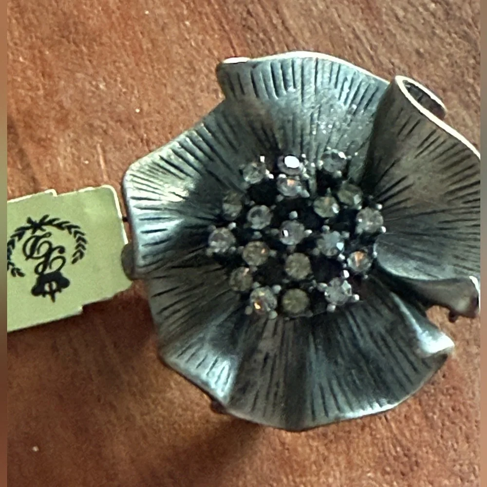 Premier Designs Camille Antique Sliver Crystal Flower Pin Brooch Pendant